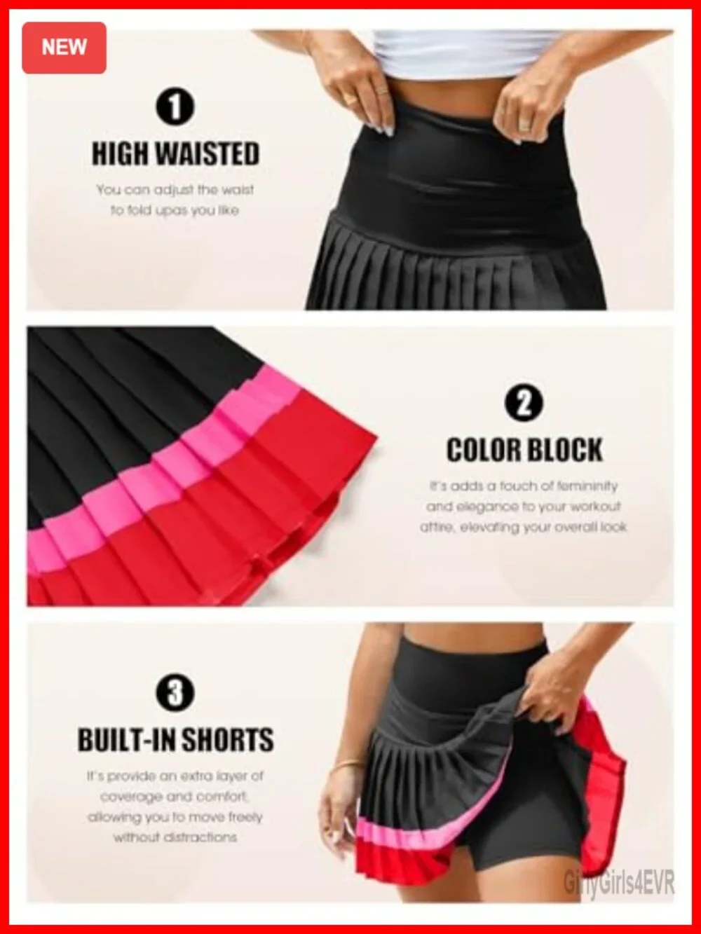 Women's High Waisted Pleated Tennis Skort with Built-in Shorts Athletic Golf